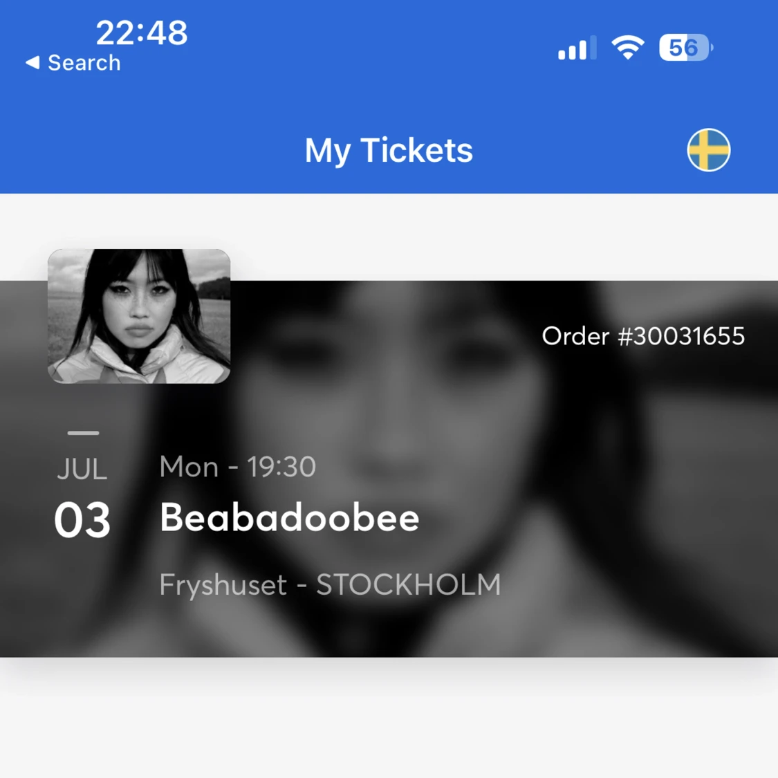 Biljett till Beabadoobees konsert i Fryshuset