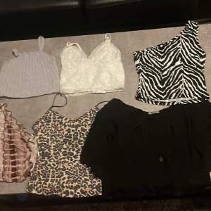 Grå topp 20kr Vit topp 30kr Zebra topp 30kr Röd/brun topp 30kr Leopard linne 20kr Svart blus 50kr