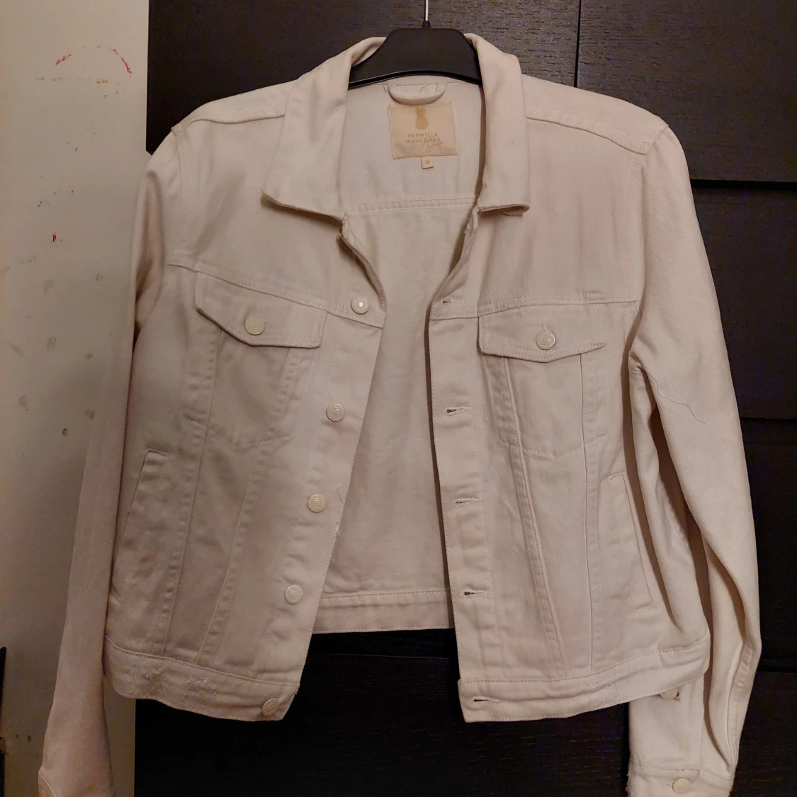 Beige/vit jeansjacka