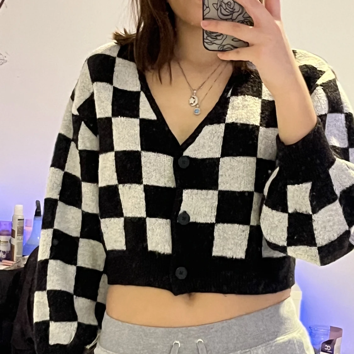 Svart vit rutig tröja - 90