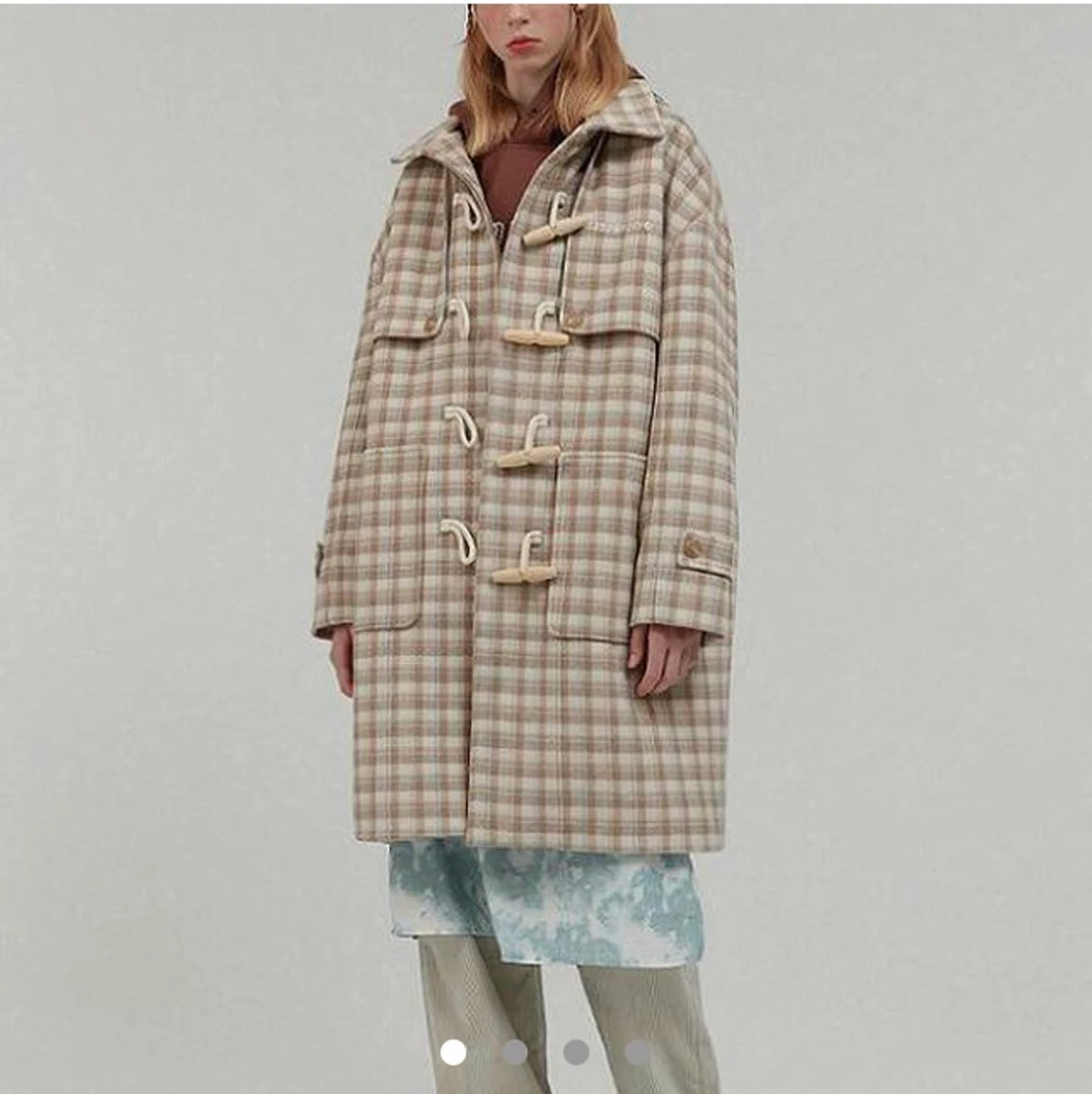 Beige plaid dufflecoat