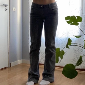 Jeans - Skit snygga gråa lågmidjat jeans. Storlek M (dm för mått). De har lite trasigt där nere men syns knappt. Budgivning från 150kr, Frakt 66kr. 