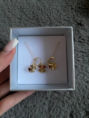 Guldigt fyrklöverhalsband Edblad - Ett snyggt guld sätt från Edblad. Örhängen och halsband. Aldrig använda. 