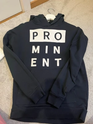 Svart hoodie med tryck PRO MIN ENT - Snygg svart hoodie med stor vit text 'PRO MIN ENT' på bröstet. Klassisk modell med huva och känguruficka framtill. Tillverkad i mjukt och bekvämt material, perfekt för en avslappnad streetwear-look.