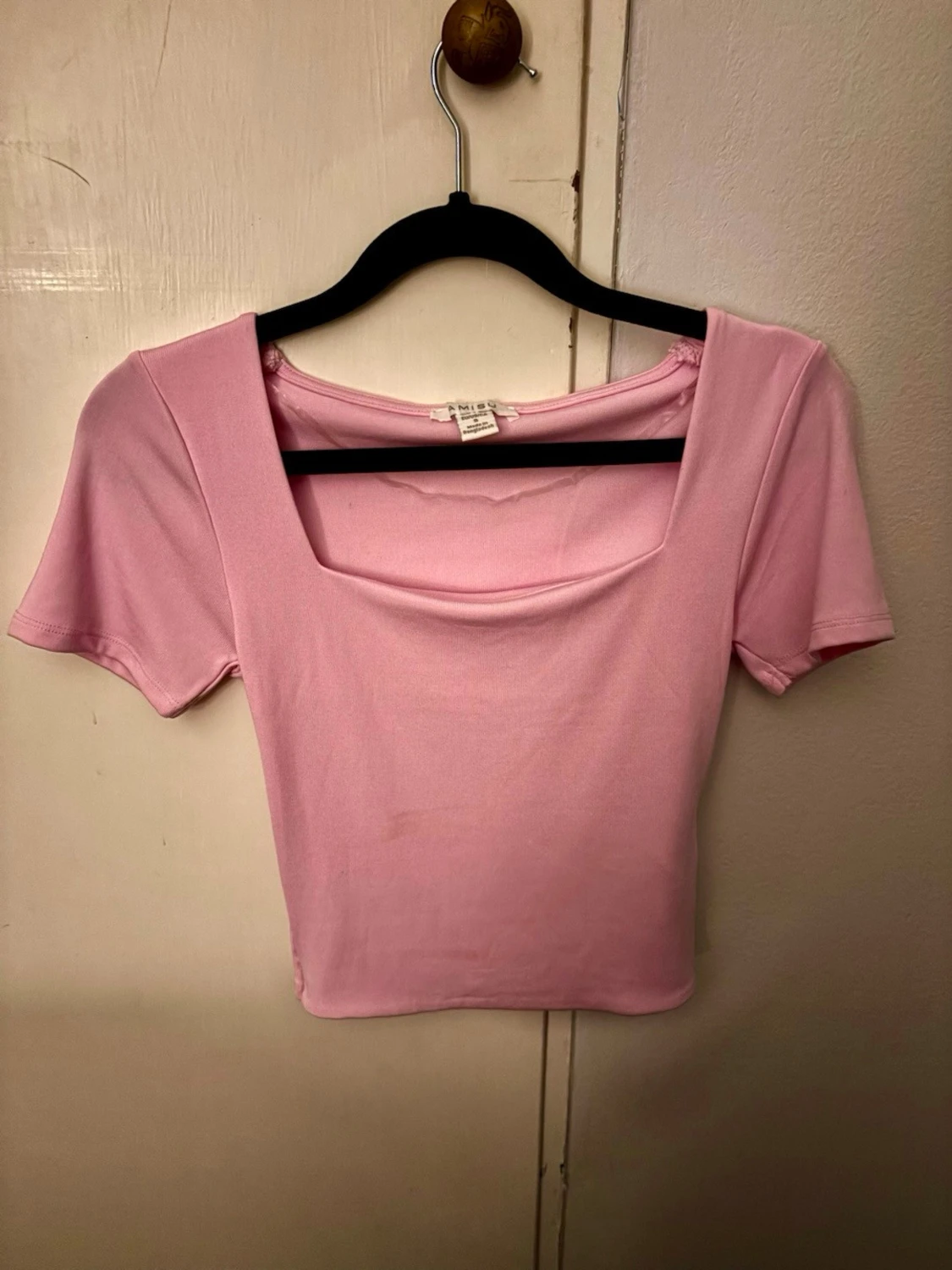 Ljusrosa croppad topp med fyrkantig ringning - 2