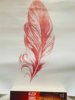 Poster med röd fjädermotiv - Poster med ett konstnärligt motiv av en röd fjäder på vit bakgrund. Tryckt på papper och har mjuka färgövergångar samt detaljerade linjer. Perfekt för att ge rummet en personlig touch och skapa en modern känsla. 30*40