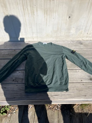 Grön sweatshirt från Stone Island - Snygg grön sweatshirt från Stone Island Junior med klassisk rund hals och ikonisk logotyp-patch på vänster ärm. Tröjan har ribbade muddar vid ärmslut och nederkant. Perfekt för en avslappnad och trendig stil.