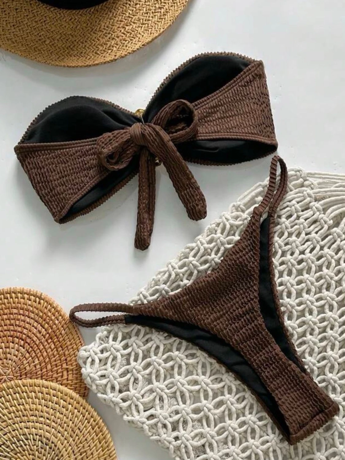 Brun bandeau bikini med ringdetalj - 1