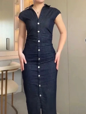 Mörkblå jeansklänning med knappar - Zara viral dress