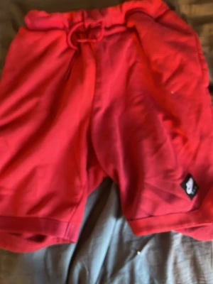 Röda Jordan shorts med snörning - Snygga röda shorts från Jordan med elastisk midja och snörning för skön passform. Shortsen har en vit Jumpman-logga på ena sidan och en svart Jordan-lapp på benet. Perfekta för en sportig och avslappnad stil.