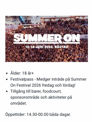 Summeron 2 dagars festivalpass - Köpt för 1 945kr