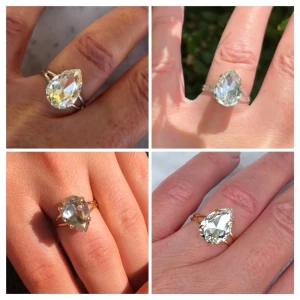 2 ringar med Pear kristall - På kunds begäran, 2st ringar,  i guldpläterad mässing och silverpläterad mässing. Pear shaped Aurora kristall 14x10mm, Crystal Clear. Ställbar storlek.   Jag skickar endast spårbart med post nord, samfraktar. Besök gärna mina övriga annonser.  Till mina smycken använder jag kristaller från Preciosa, Aurora och Swarowski.
