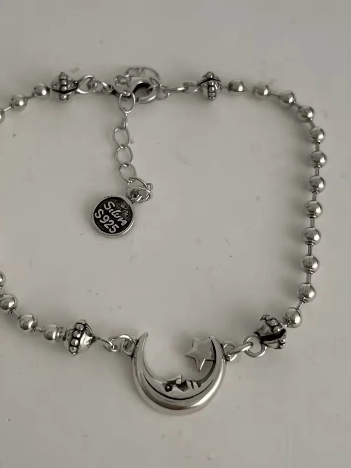 s925 sterling Silverarmband med måne och stjärna