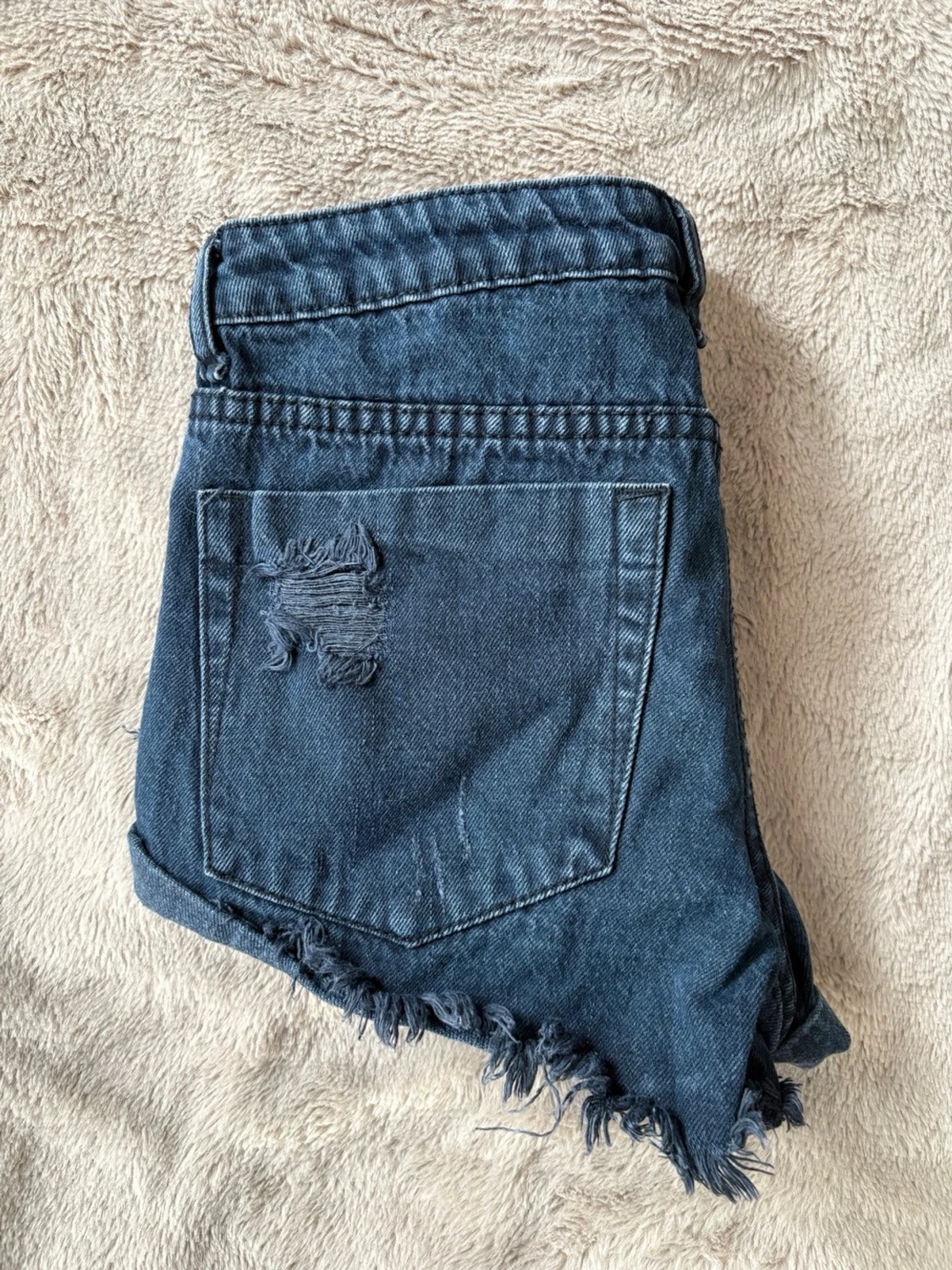 Blå jeansshorts med fransar - 3