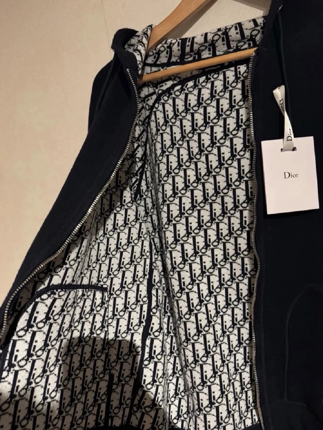 Mörkblå cashmere hoodie  - 1