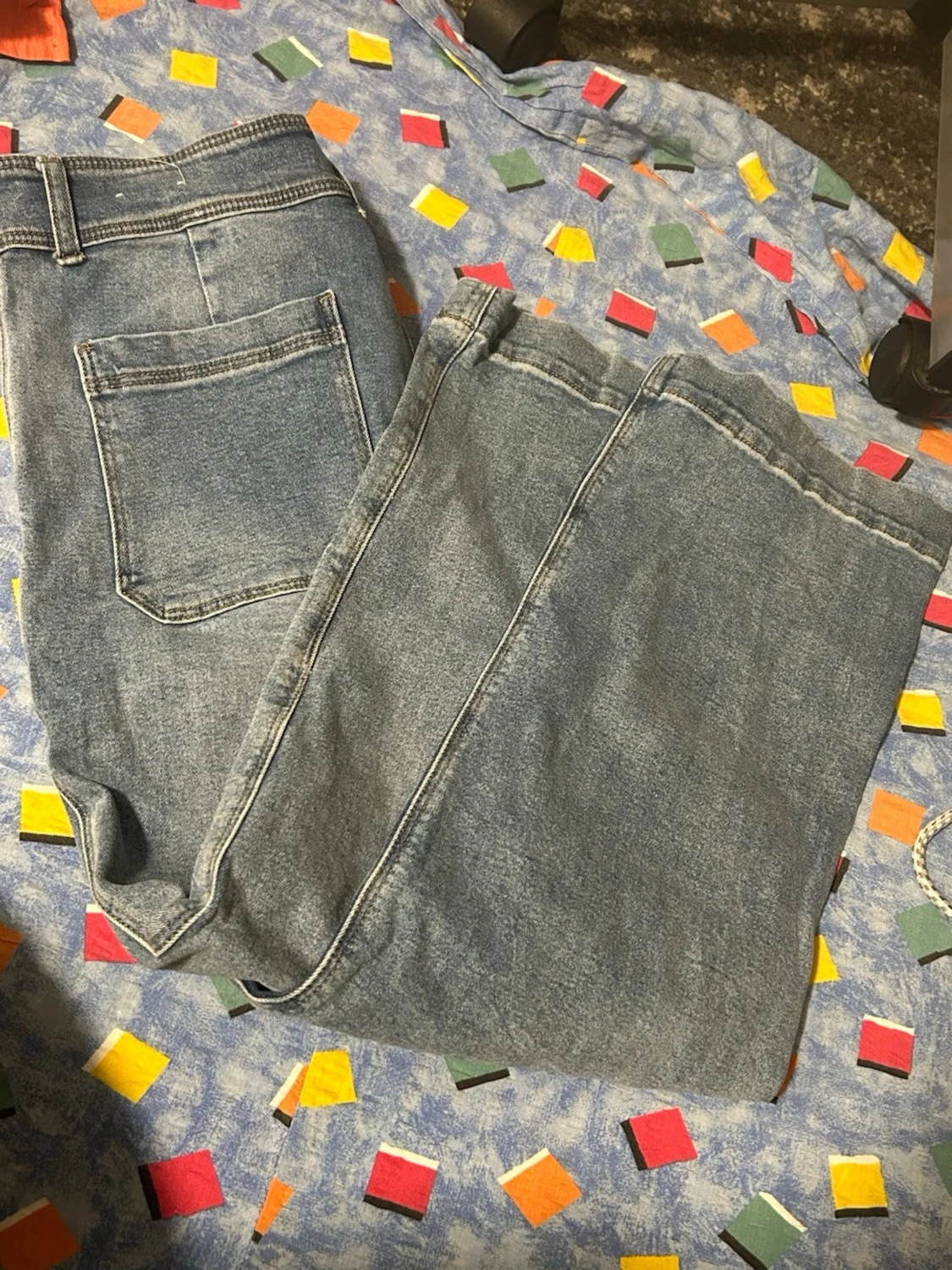 Blå raka jeans med hög midja - 1