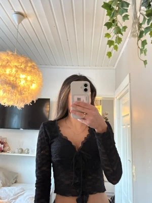 Svart croppad spetstopp - Trendig svart croppad spets topp i storlek S, använd fåtal gånger i väldigt bra skick. Inga synliga defekter. Skriv för fler bilder!