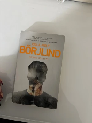 Svart gryning av Cilla & Rolf Börjlind - Spännande kriminalroman av Cilla & Rolf Börjlind, 'Svart gryning', utgiven av Norstedts. Omslaget är grått med orange text och har en konstnärlig bild av en siluett. Boken är på svenska och handlar om Tom Stilton och Olivia Rönning.