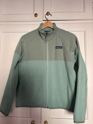 Ljusgrön fleecejacka från Patagonia - Mysig ljusgrön fleecejacka från Patagonia med hel dragkedja framtill och hög krage. Jackan har en enkel, stilren design och är perfekt för lager-på-lager. Inköpt ca 6år sedan men knappt använd då jag nog borde köpt stl M :) 