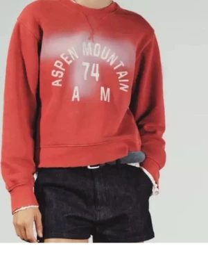 Röd sweatshirt Aspen Mountain - Cool röd sweatshirt med trycket 'Aspen Mountain 74 AM' i vitt framtill. Tröjan har rund halsringning, ribbade muddar vid ärmslut och nederkant samt en avslappnad passform. Perfekt för en casual och sportig look. Känns som s/xs