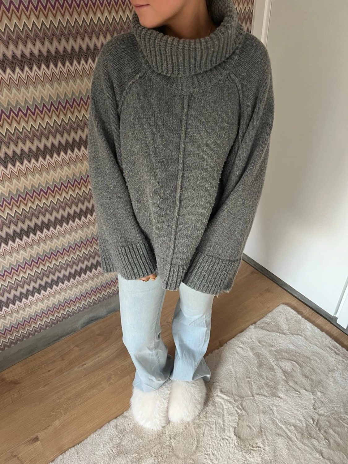 Grå oversized stickad polotröja - 3