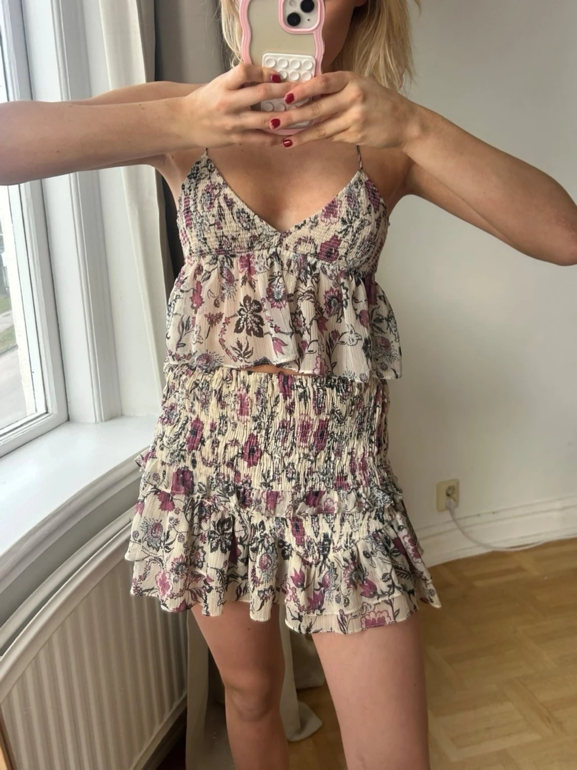 Blommig volang topp med tunna band💖 hela setet - 1