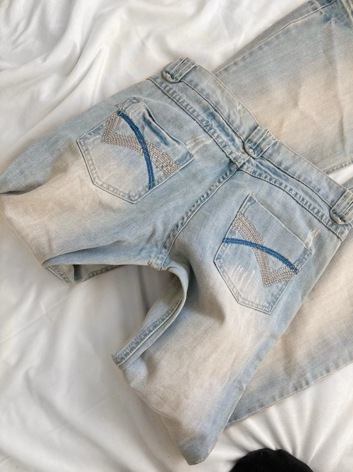 Vintage ljusblå superlågmidjade bootcut jeans  - 1