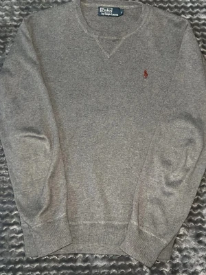 Grå tröja från Polo Ralph Lauren - Klassisk grå tröja från Polo Ralph Lauren med rund halsringning och broderad röd logga på bröstet. Tröjan har ribbade muddar vid ärmslut och nederkant, perfekt för en stilren och enkel look.
