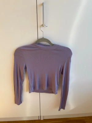 Ljuslila ribbad långärmad topp - Trendig ljuslila långärmad topp med ribbad struktur och croppad passform. Perfekt att styla med höga jeans eller kjol för en cool och enkel look. Mjuk och stretchig, passar dig som gillar minimalistisk stil.