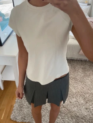 Zara minikjol grå randig - Så fin kjol från Zara kort med tunna ljusrosa ränder. Mkt bra skick. Den har inbyggda shorts och är i storlek XS. Lowwaist - midwaist.