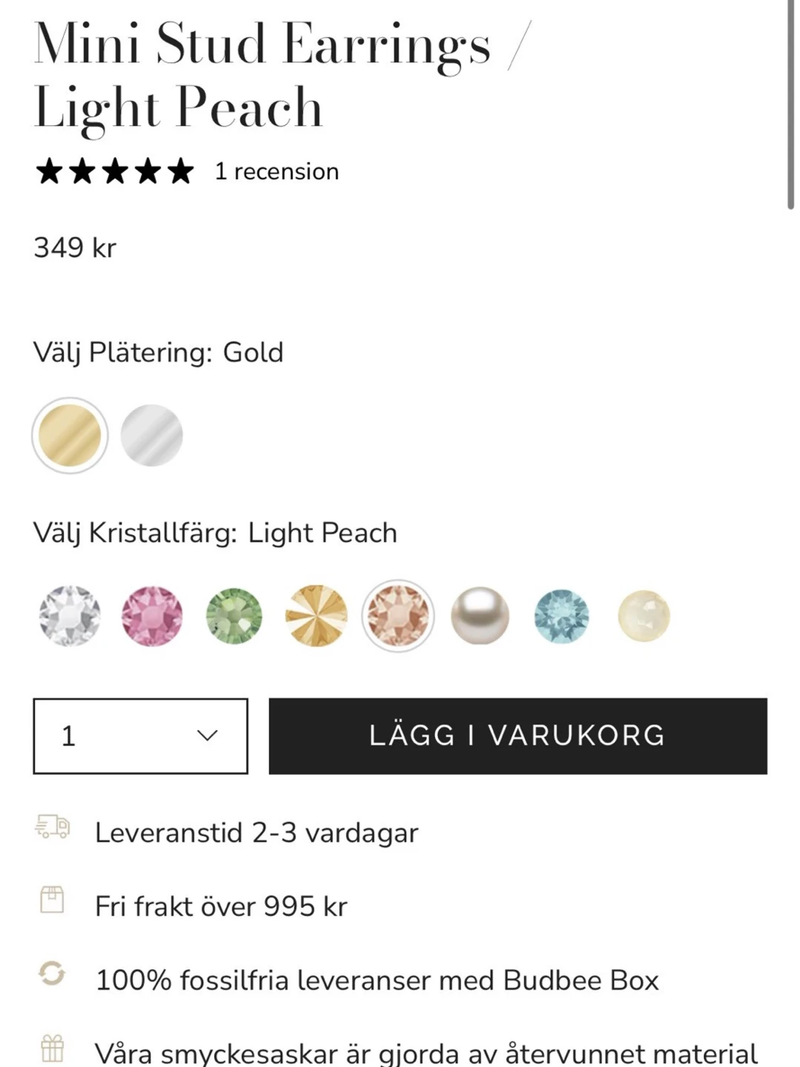 Mini stud örhängen light peach från Caroline Svedbom - 1