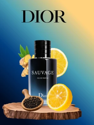 Dior Sauvage Eau de Parfum sample  - Dm mig om du vill köpa Dior Sauvage Eau de Parfum är en elegant parfym i en mörkblå glasflaska med svart kork. Doften har fräscha inslag av citrus, kryddig peppar och ingefära, vilket ger en modern och maskulin känsla. Flaskan har en stilren och lyxig design som passar perfekt på parfymhyllan.
