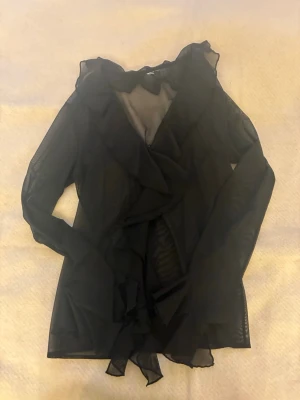 Svart transparent volangblus - Snygg svart blus i transparent mesh med volangdetaljer framtill och längs kragen🩷