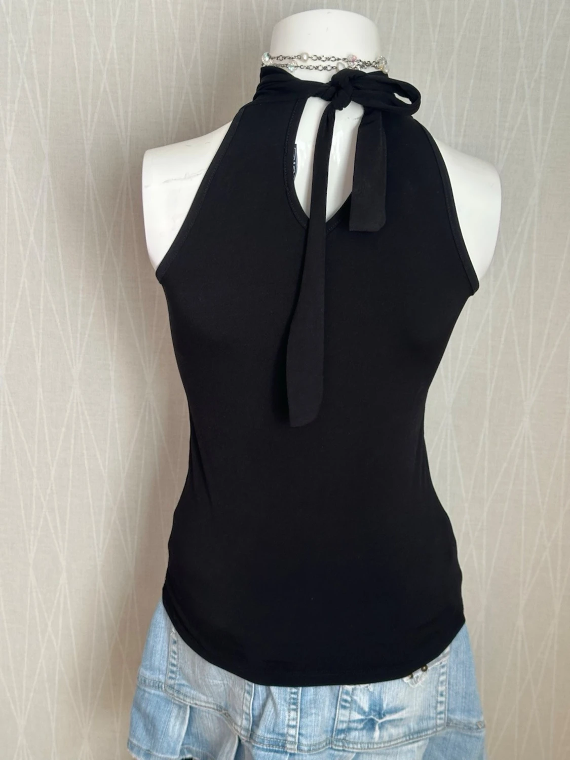 Svart paljettprydd halterneck topp - 4