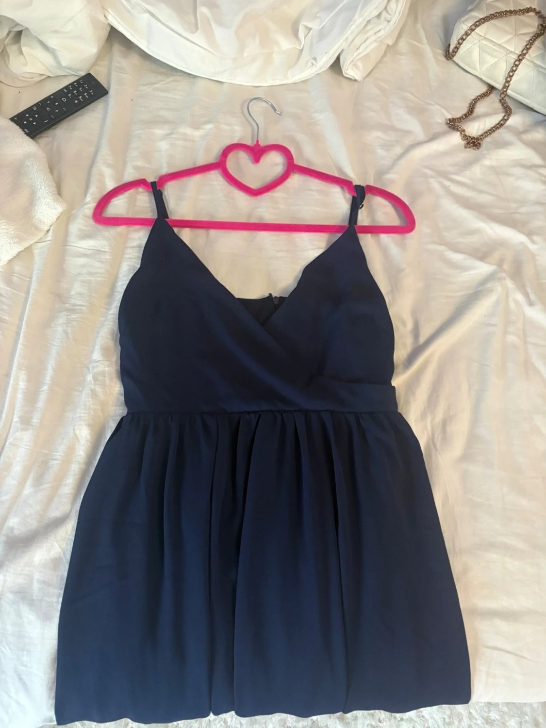 Mörkblå långklänning med smala band - 3