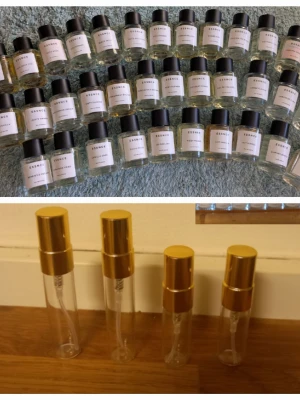 Essnce splitpaket  - 2 stycken 5 ml och 2 stycken 3 ml glasdekanter med spray ✨️Välj bland dofterna som finns på listor bland bilderna 