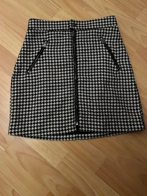 Rutig kortkjol från Hollister XS - Säljer en svartvit rutig kortkjol från Hollister med dragkedja framtill och två fickor med dragkedjor. Kjolen har en klassisk hundtandsmönstrad look och är perfekt för dig som gillar trendiga detaljer.