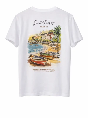 Saint Tropez - . Klassisk rund hals och korta ärmar. Tillverkad i mjuk bomull för en skön känsla. Perfekt för dig som gillar stilrena plagg med en twist.  Finns i alla storlekar:) Det är fast pris!