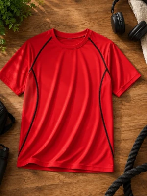 Snygg Röd Träning’s T- Shirt - Storlek: S, Material: 100 % Polyester, utmärkt skick!