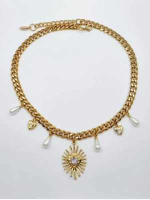 Handgjort halsband med hjärta  - Material-18K guldpläterat rostfritt stål 304 och Zirconia kristall. Kedjetjocklek-7mm. Högkvalitativt #14