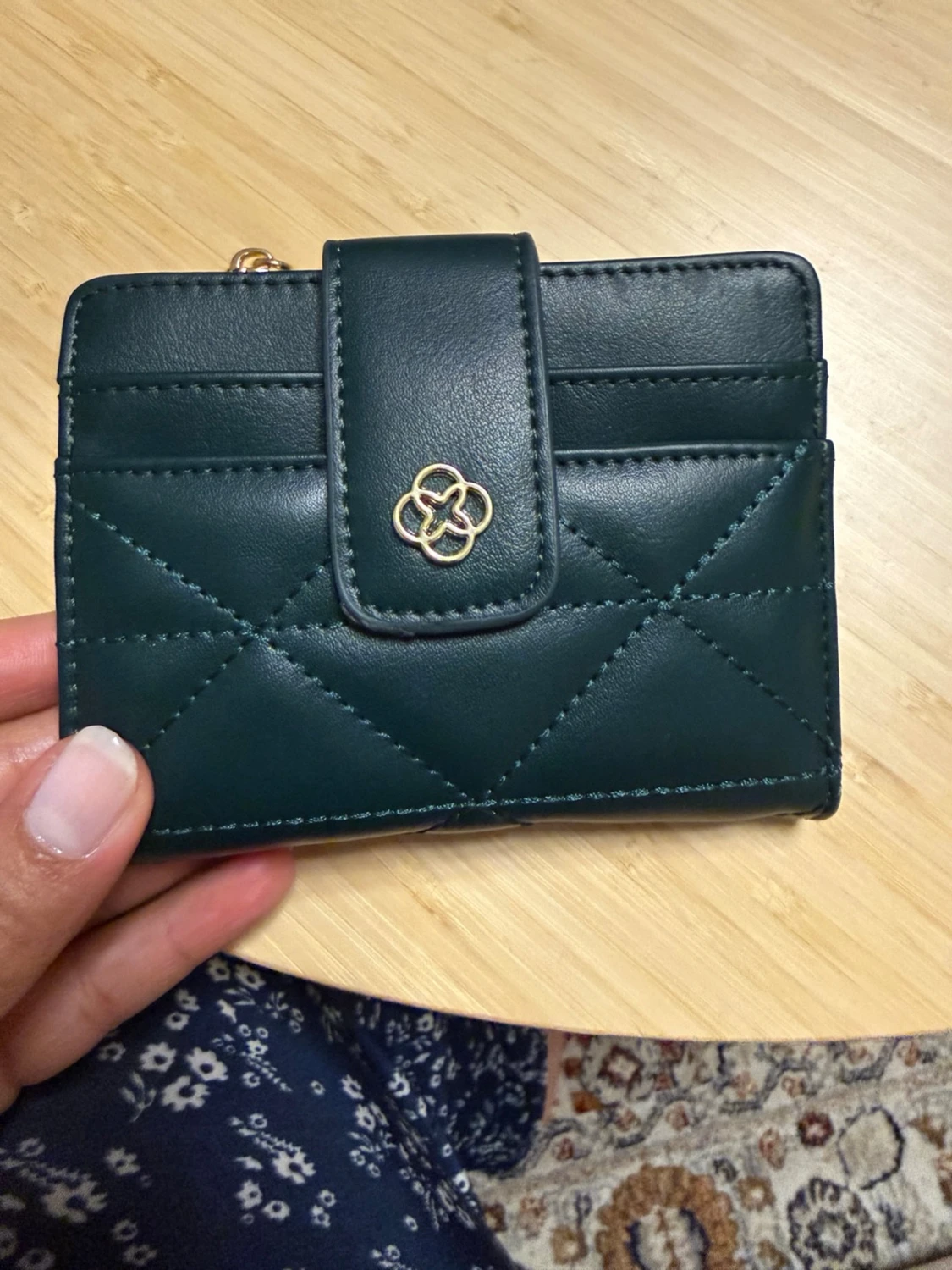 Mörkgrön quiltad plånbok med dragkedja - 3