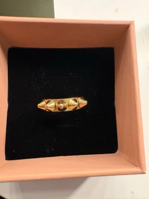 Guldfärgad ring från Edblad  - Cool ring i guldfärgad metall med fem spetsiga nitar runt hela ringen. Ringen har en edgy och unik design som sticker ut och passar perfekt för dig som gillar statement-smycken. Från Edblad storlek 17,05 millimeter