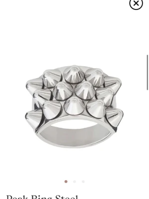 Silvrig ring med nitar Edblad  - Cool ring i blankt silverfärgat stål med flera konformade nitar på ovansidan. Ringen har en bred design och ger ett edgy och rockigt intryck. Perfekt för dig som gillar att sticka ut och vill ha en unik accessoar.