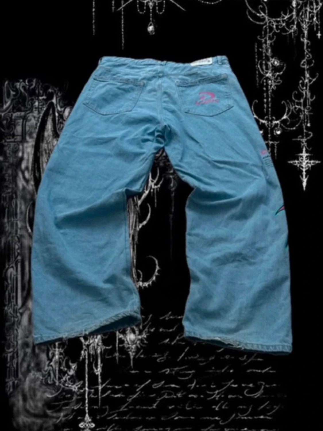 Bershka Baggy Vintage Skater Y2K Jeans Graphic Print Skate Pants Affliction Swag 90s - 3