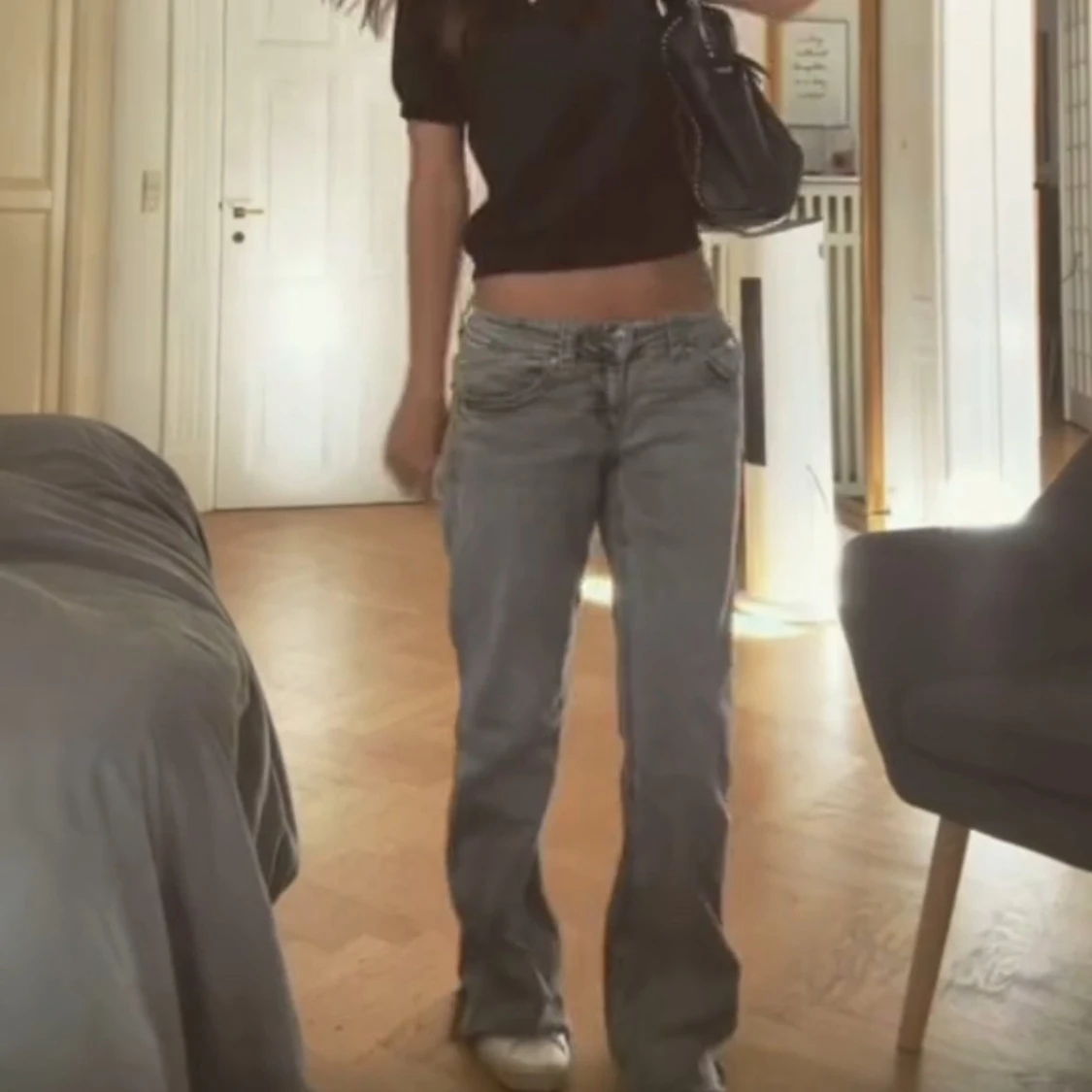 Lågmidjade bootcut jeans i ljusblå denim