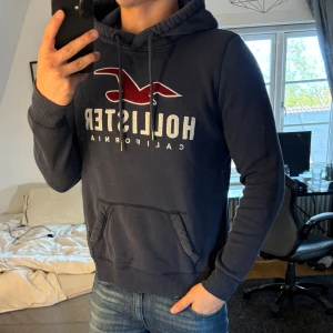 Mörkblå hoodie från Hollister - Säljer nu denna eftertraktade hollister hoodie. Skick 8/10. Riktigt snygg och passar perfekt nu till lite kyligare dagar! Skynda denna blir såld fort
