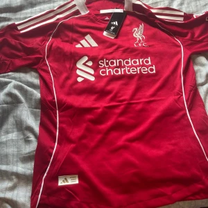 Liverpool FC röd Adidas fotbollströja - Liverpool FC matchtröja från Adidas i röd färg med vita detaljer och tryck. Tröjan är i storlek M MEN den är slim fit så den passar folk i längd 160-175cm. 