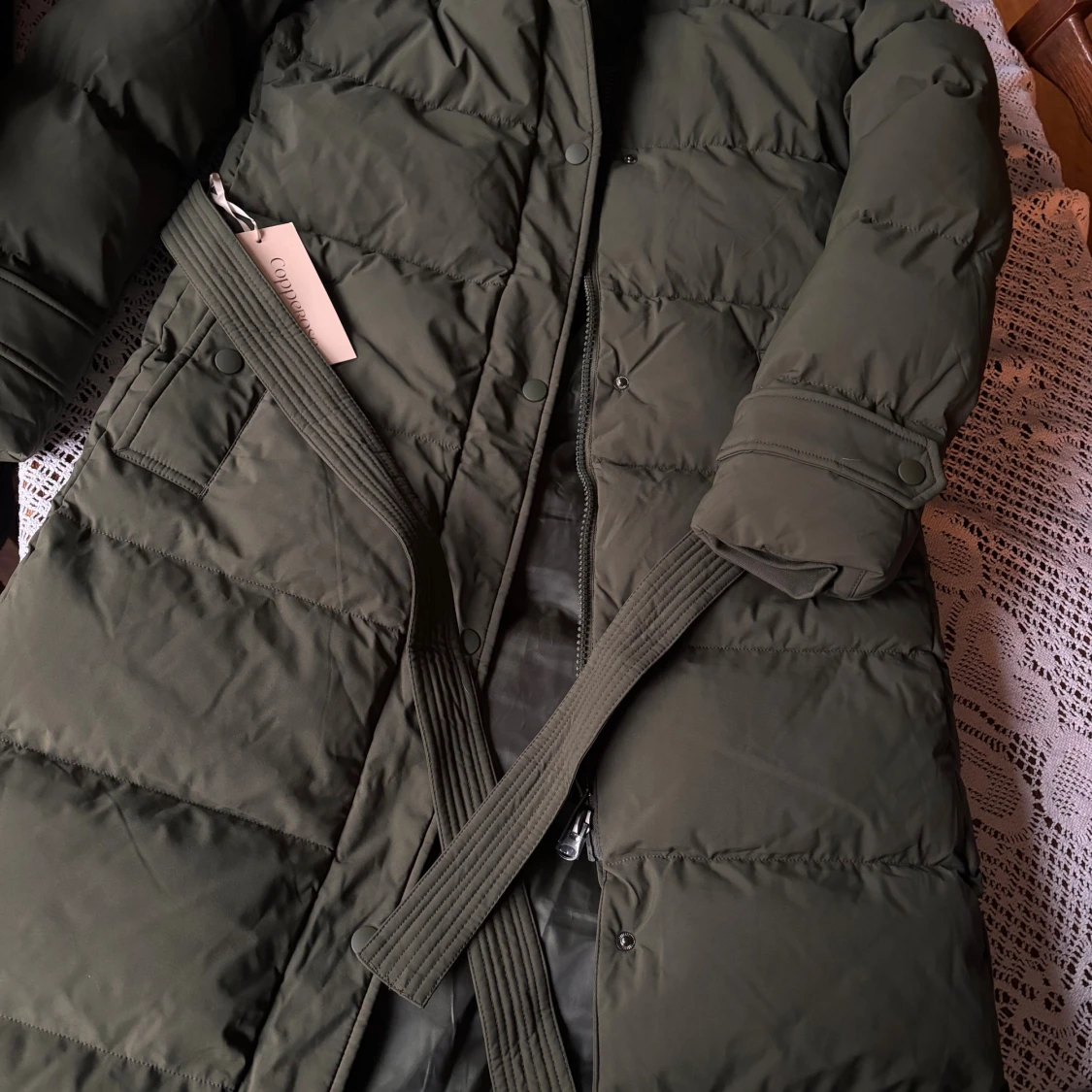 Mörkgrön lång pufferjacka - 3