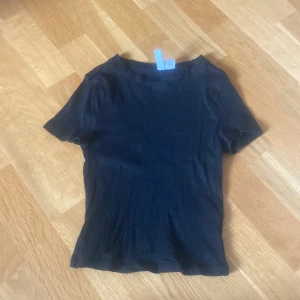 Svart ribbad topp från Divided XS - En svart ribbad topp från Divided i storlek XS. T-shirten har korta ärmar och en klassisk rund halsringning. Materialet är mjukt och stretchigt, perfekt för en enkel och clean look. Passar dig som gillar basic plagg med lite edge.