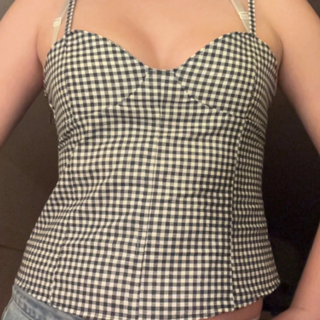 Rutig korsett-topp med smala axelband